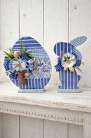 🐰 Osterdeko Holz Mit Stoff - 2Er Set Ei & Hase - Blau Weiß - Landhaus FrüHling