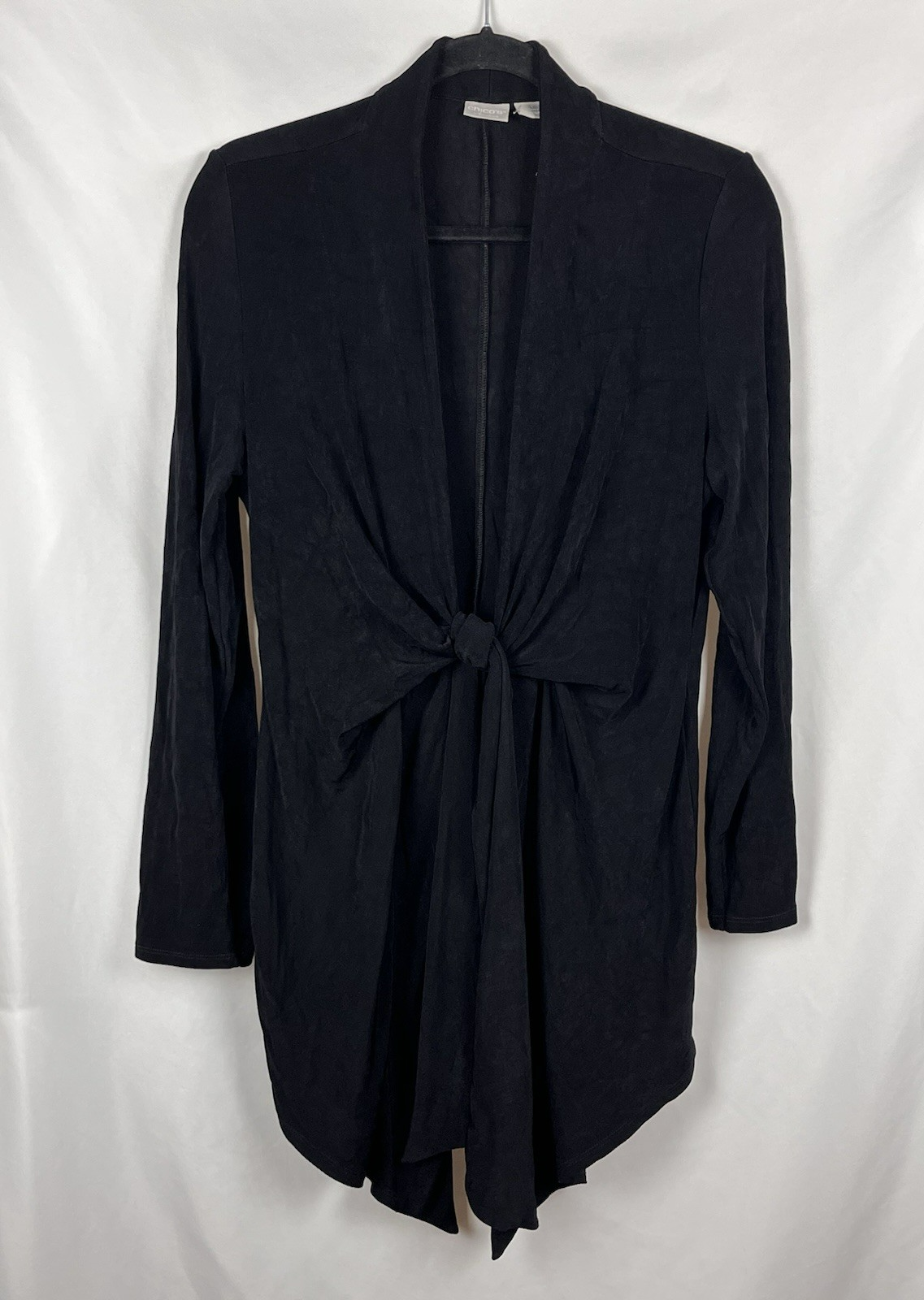 Chico's Travelers Black Cardigan Tie Front Slinky Draped Women's US 8-10 Size 1