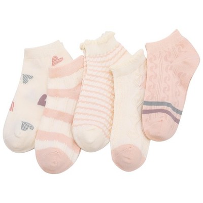 scenicamp 5 Pairs Women's Floral Ankle Socks Ruffled Cuff 5-8, Pink-white