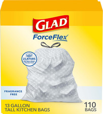 Forceflex Tall Kitchen Drawstring Trash Bags, 13 Gal, Fragrance Free, 110 Ct Pa