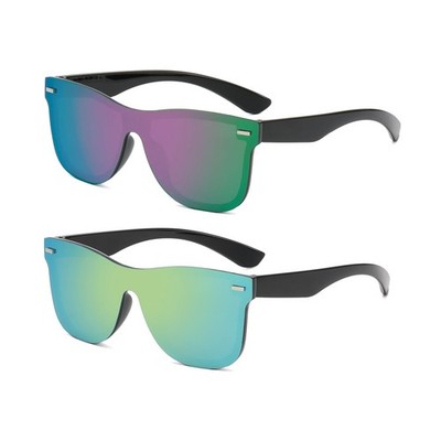 UV400 Rimless One-Piece Lens Reflective Sunglasses - Colored Mirrored Sun Gla...