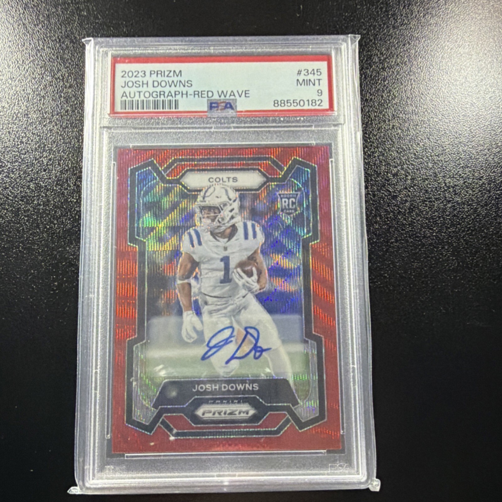2023 Panini Prizm Josh Downs Rookie Auto Red Wave #345/149 PSA 9 Colts