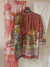 Sapphire 3 Piece Set Indian Pakistani Red Kurta Dress Women's Size Small Kameez