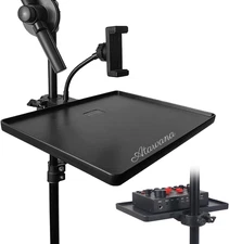 Universal Microphone Stand Tray with Phone Holder, Mic Stand Clamp-On Utility
