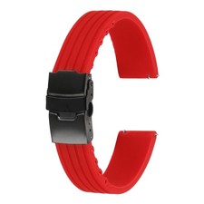 Silicone Watch Strap 18mm for Soft Watch with Black, Red Buckle