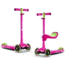 2-in-1 Kids Kick Scooter, Adjustable Height Handlebars and Removable Seat