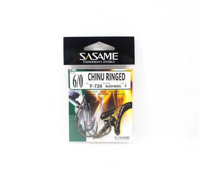 Sasame F-724 Chinu Ringed Offset Hook Black Size 6/0 (1249)