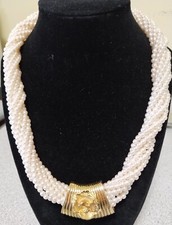 Wedding Bridal Twisted Cream Faux Pearls with Rose Slide Choker Necklace. 386
