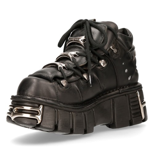 Nuovi stivali da motociclista Rock 106-S1 unisex metallizzati neri gotici classici in pelle - Foto 4 di 9