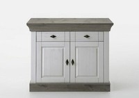 Massivholz Kommode 2Farbig Weiß Grau Kiefer Anrichte Sideboard Schrank Highboard