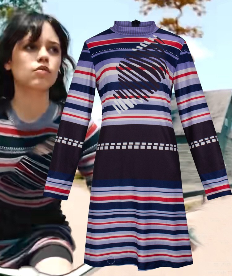 Beetlejuice 2 Cosplay Astrid Disfraz Astrid Vestido a Rayas