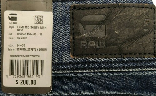 G-Star Raw Jeans Struma Womens W24 L30 LYNN Mid Skinny Stretch Denim New Blue DK - Picture 9 of 12