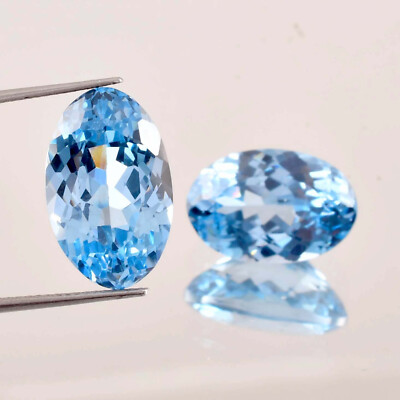 1 Pair 11x18 MM Natural Blueish AQUAMARINE Oval Cut Loose Gemstone GIT Certified