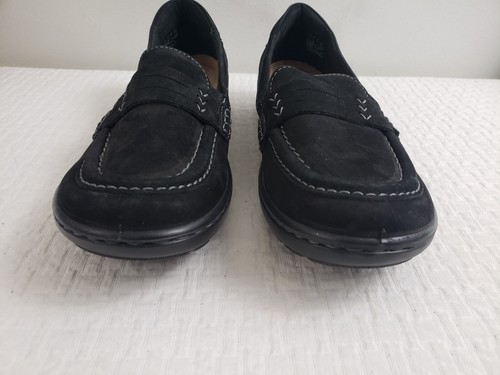 JL) Clark’s collection Womens Shoes Size 7.5 Black Suede Platform Loafers Casual - Picture 3 of 9
