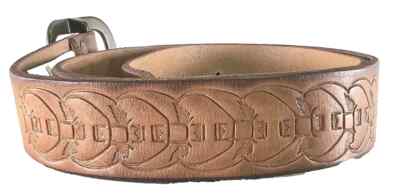 J.Crew Unisex Brown Leather Tooled Belt with Brass Buckle 