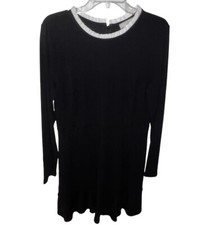 LOFT Black Dress Womens Sz 8 White Ruffle Collar Flowy Dark Romantic goth whimsy