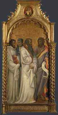 Blechschild Giovanni Dal Ponte Heiliger Bernhard Scholastica Benedikt und Johannes A4 12