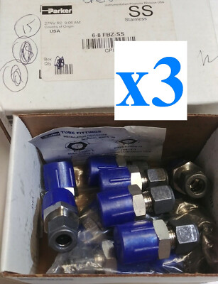 3pcs 3 NEW Parker 6-8-FBZ-SS NPT MALE CONNECTOR 3/8IN TUBE OD 1/2IN NPT SS