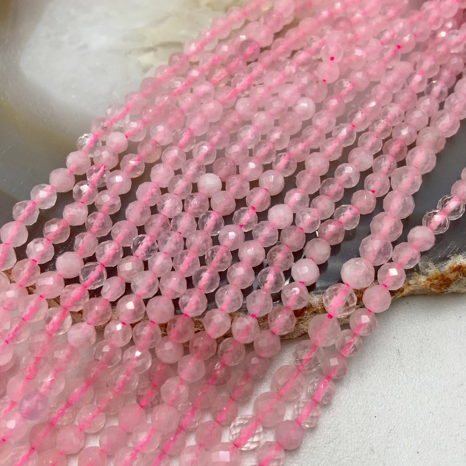 Natural Rose Quartz Faceted Round Beads Size 2mm 3mm 4mm 5.5mm 15.5" Strand - Image 3 of 4
