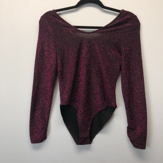 Zara Knit Shimmer Metallic Bodysuit Small Purple Black ...