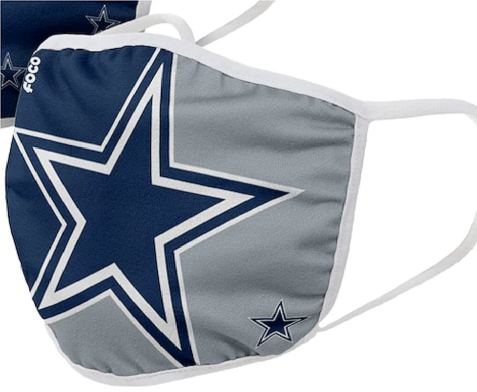 Маска для лица с логотипом Dallas Cowboys 2 слоя NFL футбол новая унисекс для взрослых мужчин упаковка 3 шт. - Изображение 3 из 4