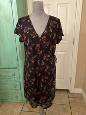 SO, WOMENS, STRETCHY, CAP SLEEVE, LINED, V-NECK, FAUX WRAP DRESS, XL