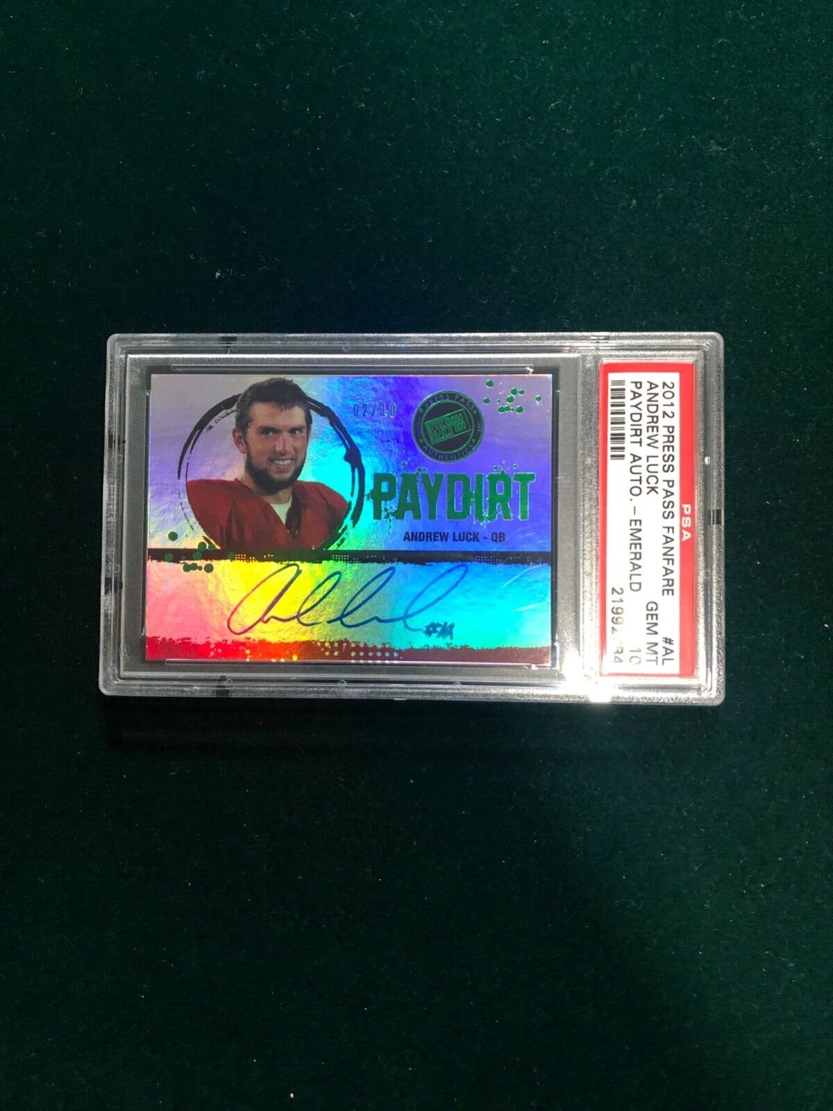 Andrew Luck Press Pass Fanfare Paydirt Autograph #AL Emerald