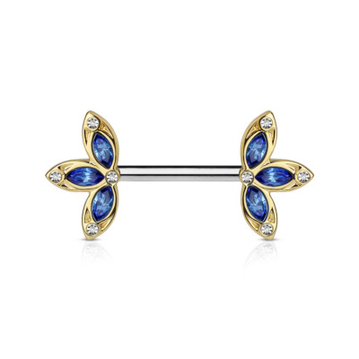 Pair of Three Petal Flower Nipple Ring Shield 14 Gauge 9/16 Inch Barbell F136