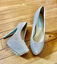 Betsey Johnson Blue Rhinestone Pumps, Pointed Toe, Platform,  SB WISH  - SZ 8