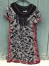 Free People Mini Dress Black Beaded Sheer Embroidered Cottage Fairy Wedding 
