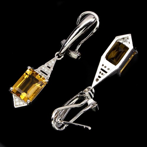 925 Sterling Silver Earrings Octagon Citrine 9x7mm Natural Gemstone Jewelry - Picture 3 of 10