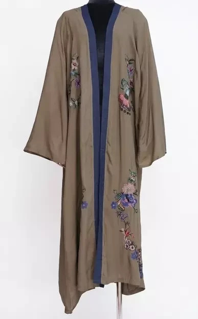 Abrigo largo kimono verano playa bordado caqui nuevo