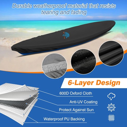 Kayak Cover 600D Canoe Cover for Outdoor Storage Heavy Duty & Waterproof, Fad... - Picture 4 of 7