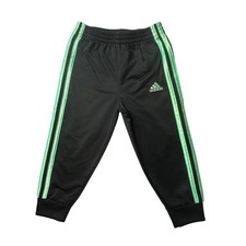 Adidas Track Pants Kids 2T Black Neon Green Joggers AG0389 3-Stripe Athletic