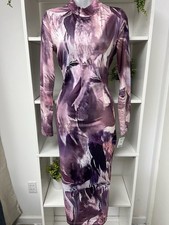 Nocturnal Purple Marble Print Long Sleeve Mock Neck Bodycon Midi Dress