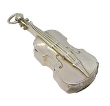 Victorian Silver Plated Novelty Violin Vesta Case Antique c1900s 