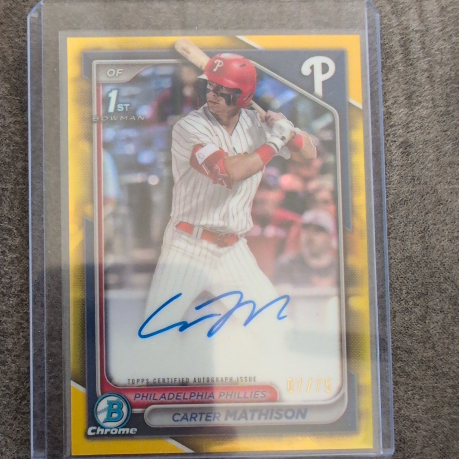 CARTER MATHISON Auto Yellow 7/75 2024 BOWMAN CHROME DRAFT 1ST Philadelphia