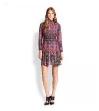 Nanette Lepore Women’s Black Pink Patterned High Neck Long Sleeved Dress Size 2