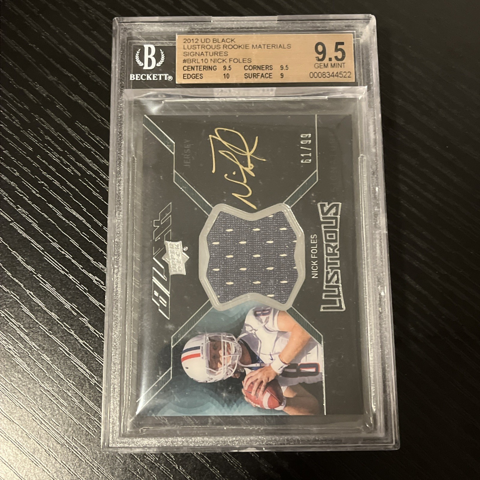 Nick Foles UD Black Lustrous Rookie Materials Signature #BRL10 Base