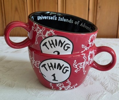 Unique Dr Seuss Thing 1 & 2 Red  Stacked Coffee Mug Universal Studios 2 Handles