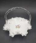 Vintage Fenton Silver Crest Violets Spanish Lace Basket