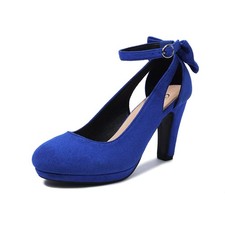 Damen Mary Jane Heels mit Schleife Retro Geschlossene Runde Zehe Wildleder Kn...