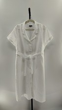 Quince Women 100% European Linen Button Front Dress White Basic Sleeved XL