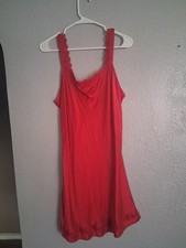 Olga 100 Silk Red Lace Trim Chemise Nightgown Slip Dress L Vintage 90s Short