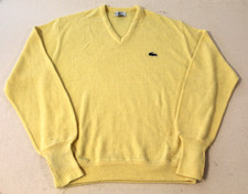 Vtg IZOD LACOSTE Pullover V Neck Mens Medium 80's Yellow Croc Logo Sweater USA