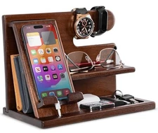 WOOD PHONE DOCKING STATION Organizer Brown TESLYAR
