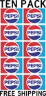 TEN PACK PEPSI COLA VINTAGE VINYL DECAL STICKER LABEL 3" X 2.125" FREE SHIPPING