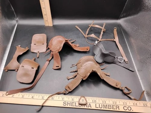 Vintage 1967 Marx Johnny West Accessories (3) Saddles, Saddle Bag + More