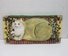 E Smithson Cat Folk Art 3D Wall Hanging Plaque Buttercup 8"