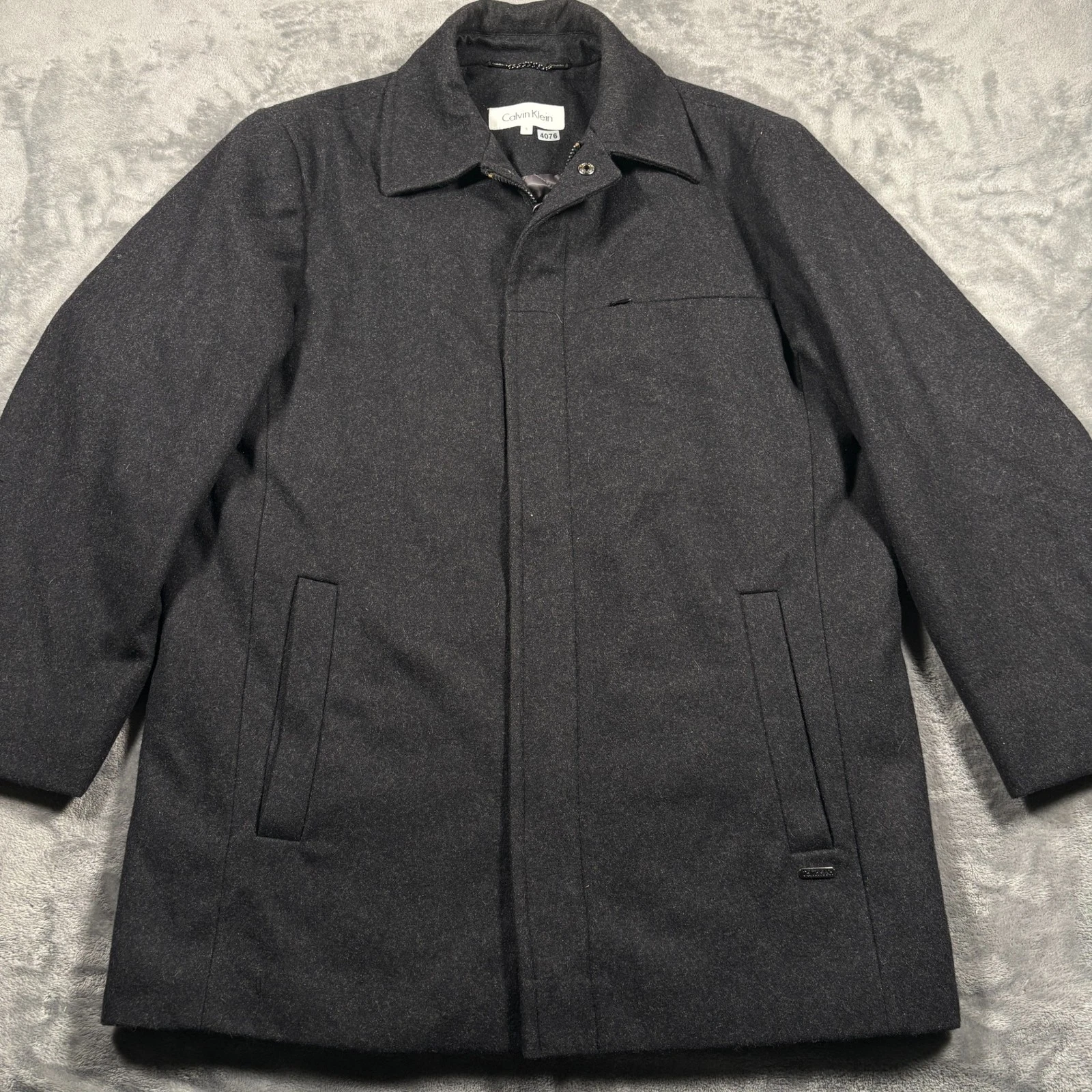 Calvin Klein Pea Coat Mens Small Black Wool Casual Outerwear Winter Full Zip